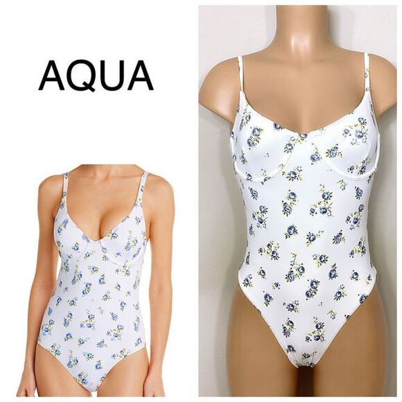 New. AQUA low cut floral swimsuit. Retails $98 Medium - Picture 1 of 10